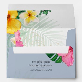 Tropical Paradise Beach Wedding Vibrant Florals Envelope by invitationz at Zazzle