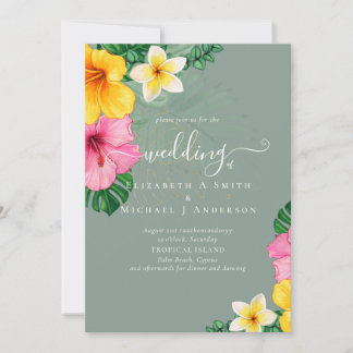 Tropical Paradise Beach Wedding Vibrant Florals Invitation