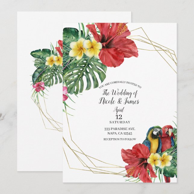 Tropical Paradise Birds Floral Wedding Invitation (Front/Back)