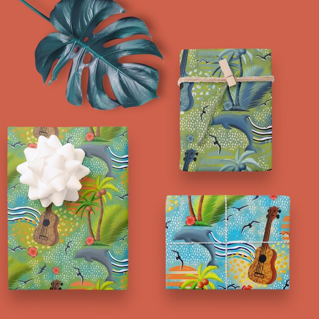 Tropical paradise blue green  wrapping paper sheets (Creator Uploaded)