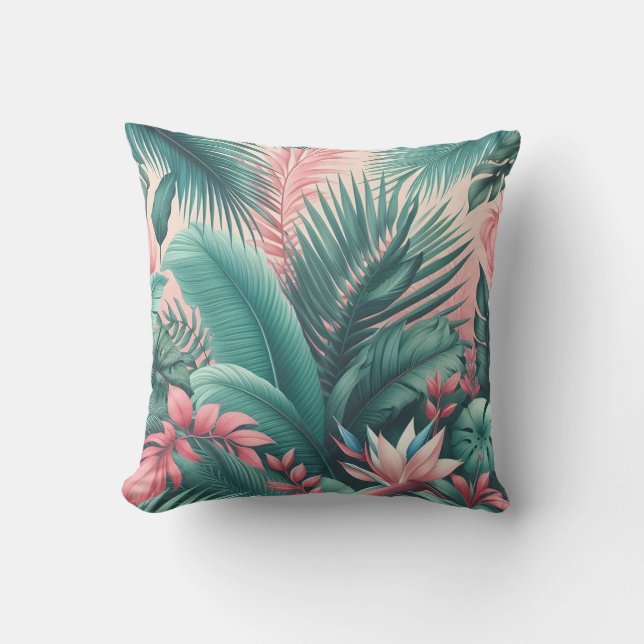 Tropical Paradise Botanical Pattern Throw Pillow (Front)