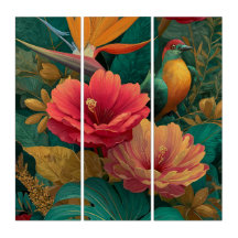 Tropical Paradise Botanical Triptych Canvas Wall A