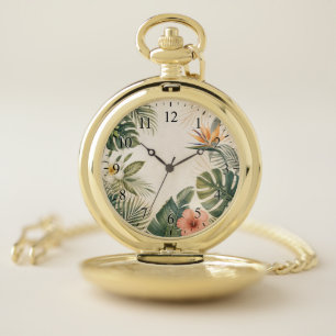 Tropical Paradise Clock Face Pocket Watch