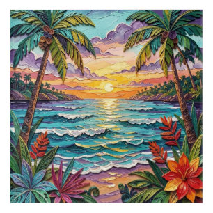 Tropical Paradise   Coastal Beach Scene Impasto Acrylic Print