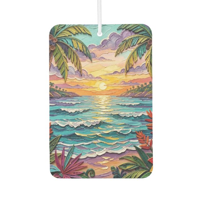 Tropical Paradise | Coastal Beach Scene Impasto Air Freshener (Front)