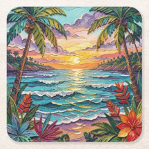 Tropical Paradise | Coastal Beach Scene Impasto