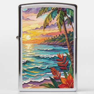 Tropical Paradise | Coastal Beach Scene Impasto Zippo Lighter