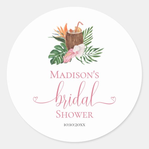 Tropical Paradise Cocktail   Floral Bridal Shower Classic Round Sticker