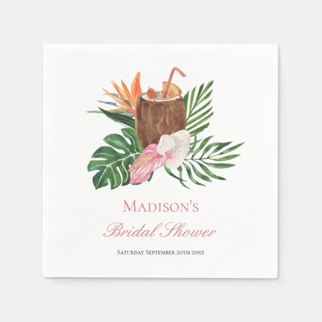 Tropical Paradise Cocktail  & Floral Bridal Shower Napkins (Front)