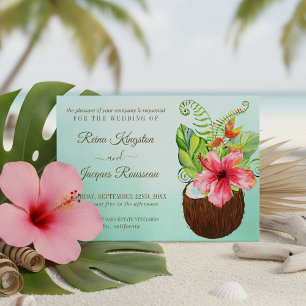 Tropical Paradise Coconut Floral Bouquet Wedding Invitation