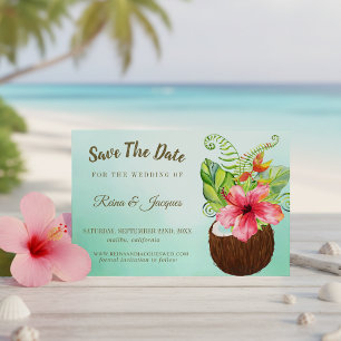 Tropical Paradise Coconut Floral Bouquet Wedding Save The Date