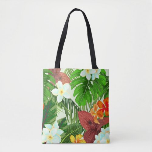 Tropical Paradise Colorful Flowers and Leaves Tote Bag