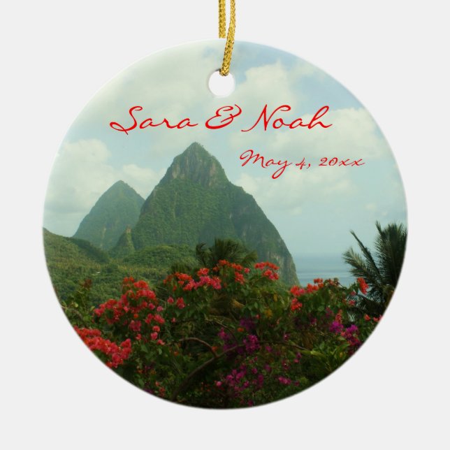Tropical Paradise Customizable Wedding Ornament (Front)