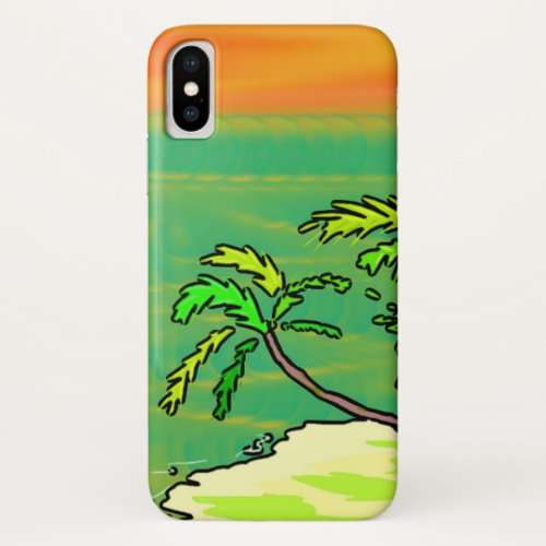 Tropical Paradise Desert Island Orange Sunset iPhone XS Case