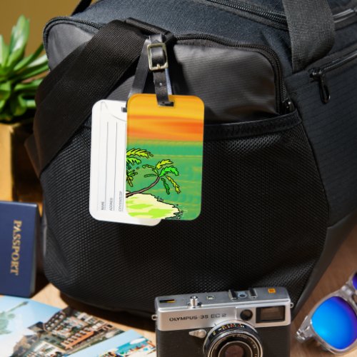 Tropical Paradise Desert Island Orange Sunset Luggage Tag