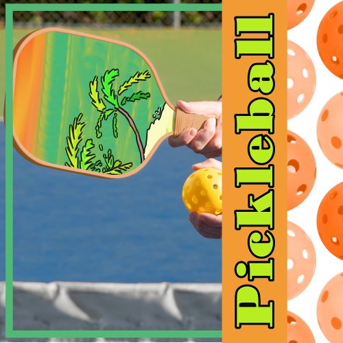 Tropical Paradise Desert Island Orange Sunset Pickleball Paddle