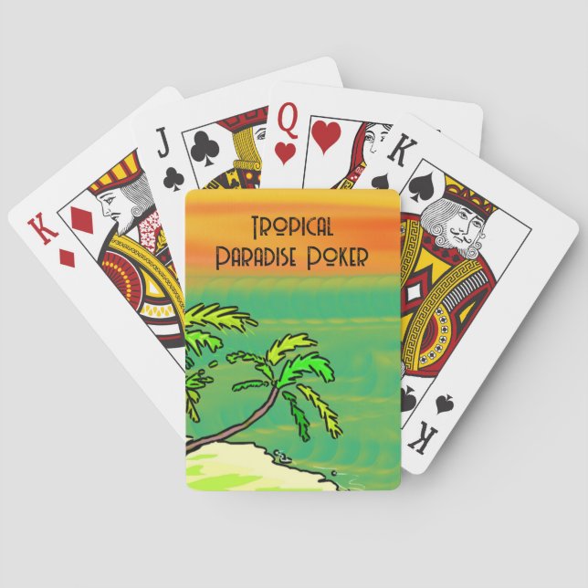 Tropical Paradise Desert Island Orange Sunset Poker Cards (Back)