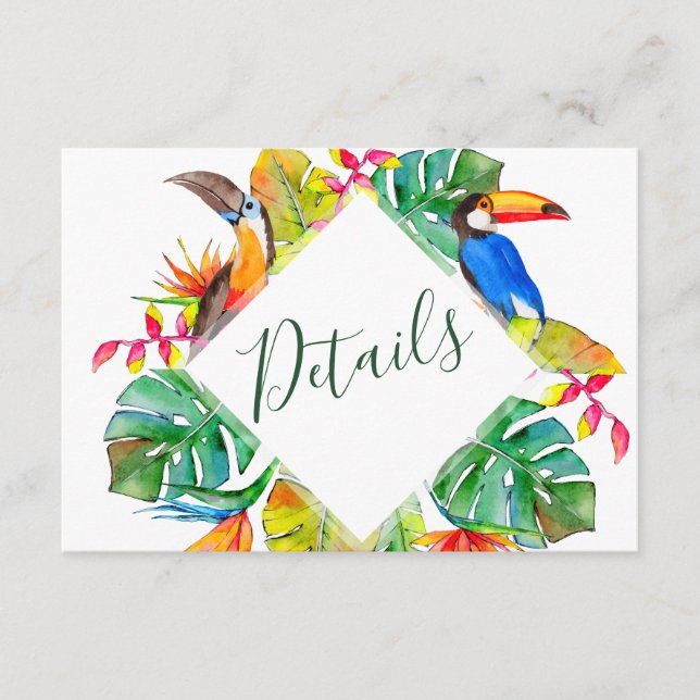 Tropical Paradise Exotic Birds Wedding Details Enclosure Card (Front)