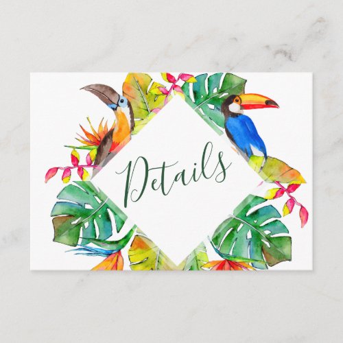 Tropical Paradise Exotic Birds Wedding Details Enclosure Card