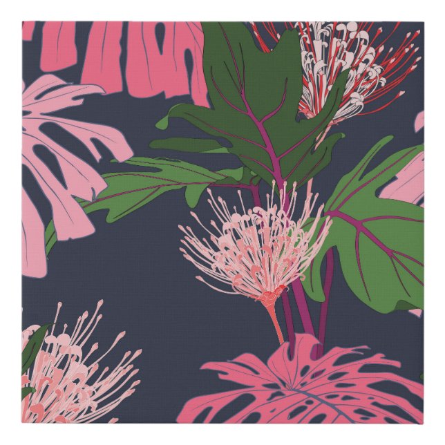 Tropical Paradise: Exotic Leaves and Flowers Faux Canvas Print (Front)