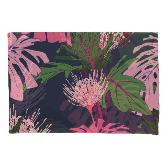 Tropical Paradise: Exotic Leaves and Flowers Pillow Case (Front)