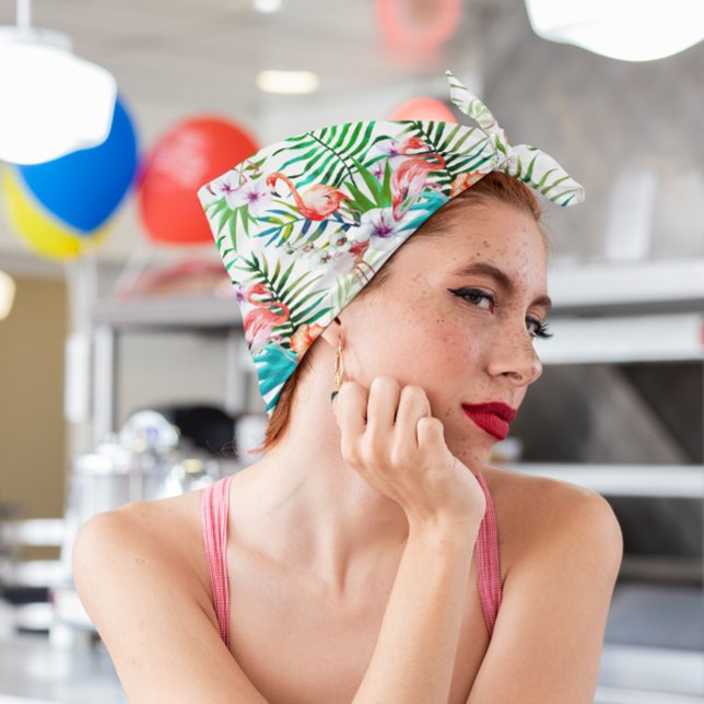 Tropical Paradise Flamingo Flowers Leaves Bandana (Creator Uploaded)