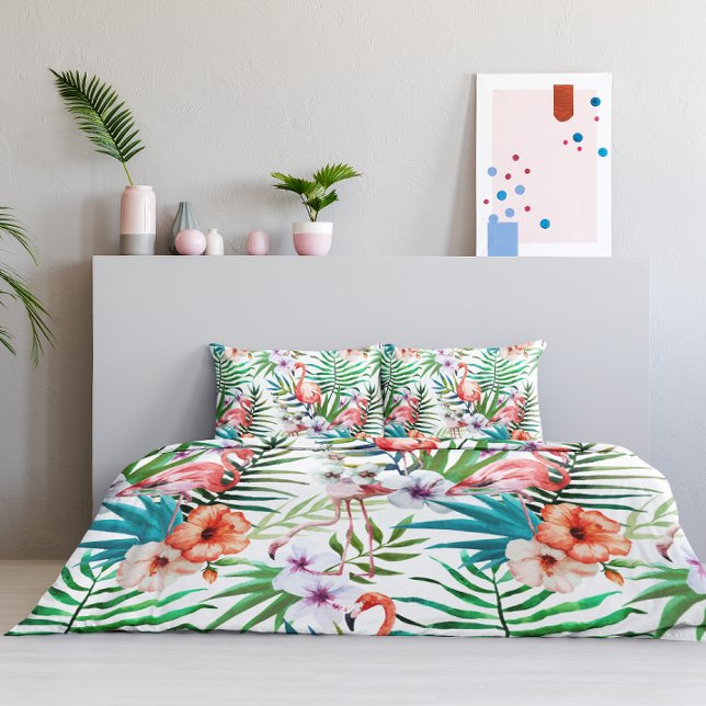 Tropical Paradise Flamingo Flowers Leaves Duvet Cover (Creator Uploaded)