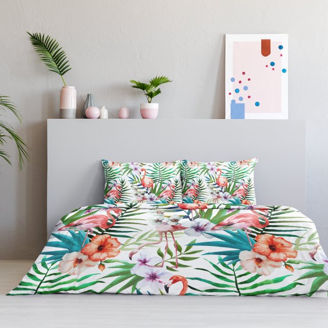 Tropical Paradise Flamingo Flowers Leaves Pillowcase (Creator Uploaded)