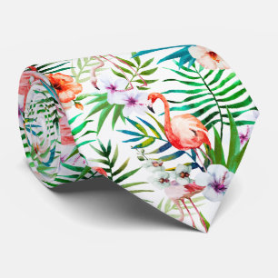Tropical Paradise Flamingo Flowers Leaves Tie