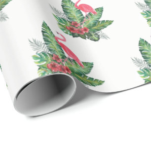 Tropical Paradise Flamingo Hibiscus Flowers Leaves Wrapping Paper