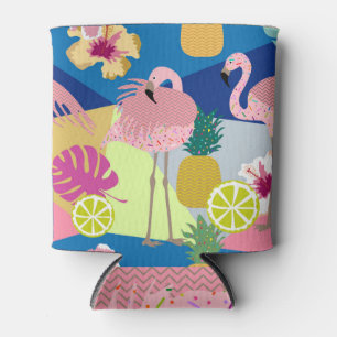 Tropical Paradise: Flamingos Pineapples Dark Can Cooler