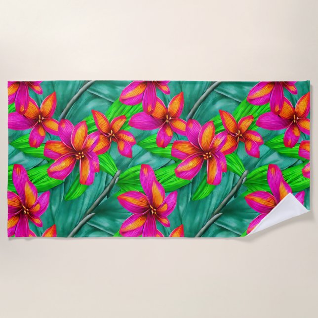 Tropical Paradise Floral Pattern Beach Towel (Front)