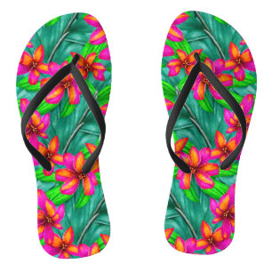 Tropical Paradise Floral Pattern Flip Flops