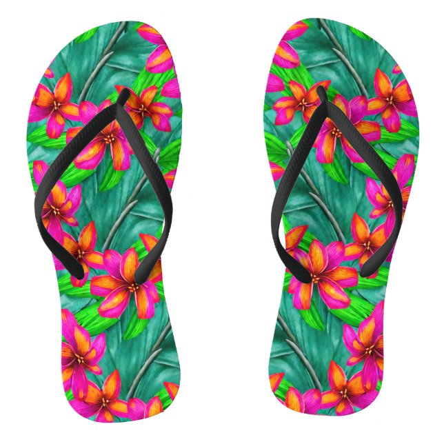 Tropical Paradise Floral Pattern Flip Flops (Footbed)