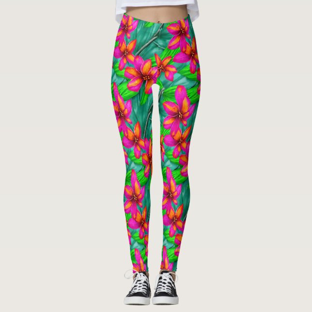 Tropical Paradise Floral Pattern Leggings (Front)