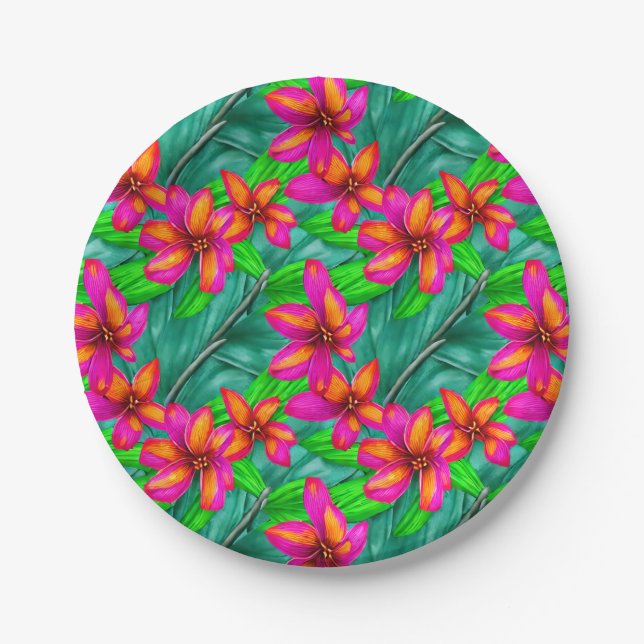 Tropical Paradise Floral Pattern Paper Plates (Front)