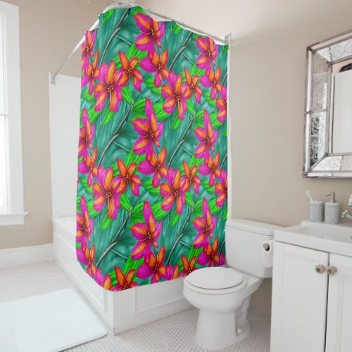 Tropical Paradise Floral Pattern Shower Curtain