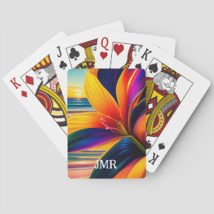 Tropical Paradise Flowers Monogram   Poker Cards