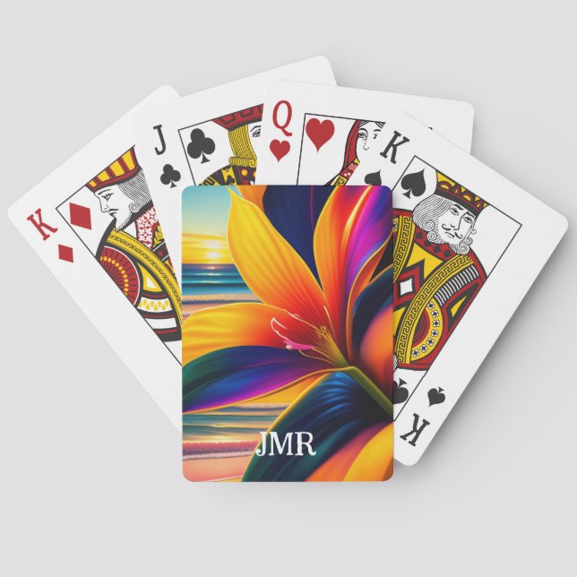 Tropical Paradise Flowers Monogram   Poker Cards (Back)