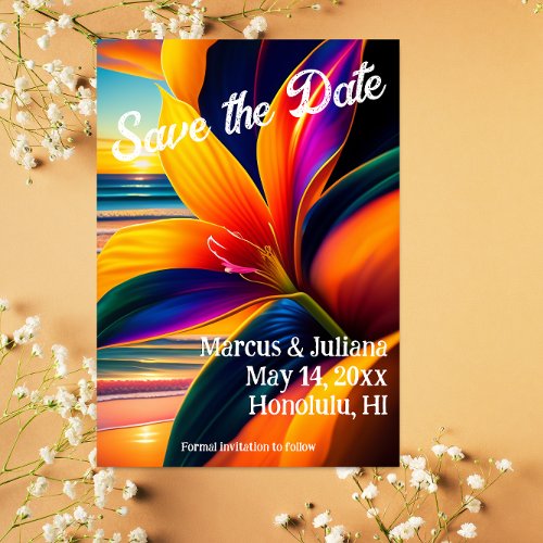 Tropical Paradise Flowers Save the Date Postcard