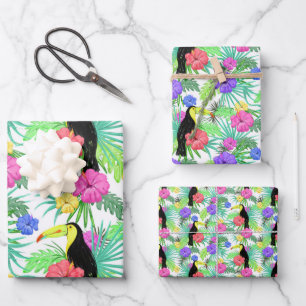 Tropical Paradise Foliage Exotic Toucan Bird Wrapping Paper Sheets