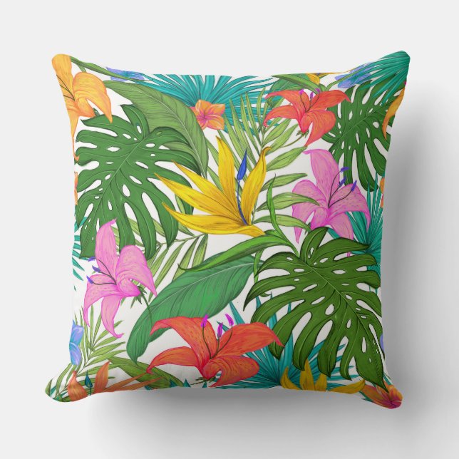 Tropical Paradise Foliage & Flora – Throw Pillow (Front)