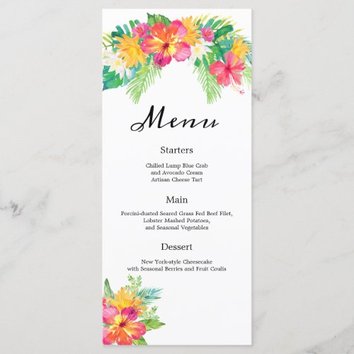 Tropical Paradise Foliage Wedding Reception menu