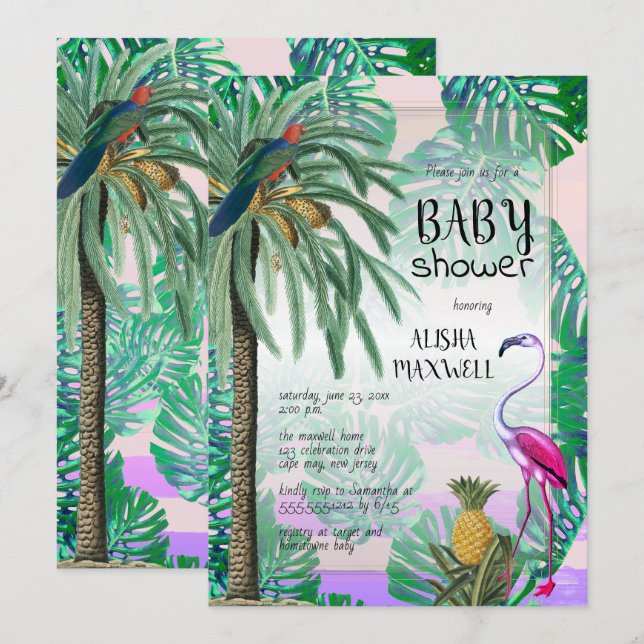 Tropical Paradise Greenery Boho Baby Shower Invitation (Front/Back)