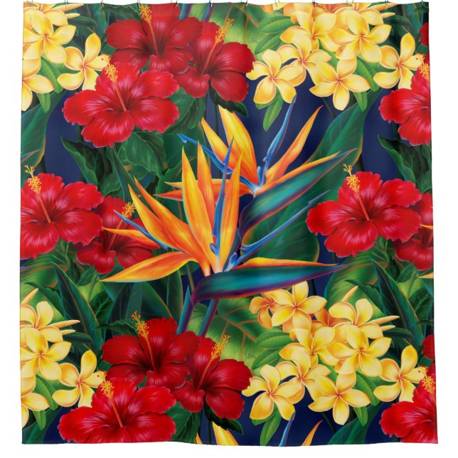 Tropical Paradise Hawaiian Bird of Paradise Shower Curtain (Front)