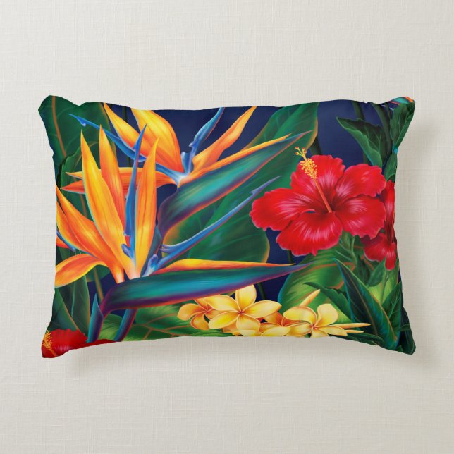 Tropical Paradise Hawaiian Floral Accent Pillow (Front)