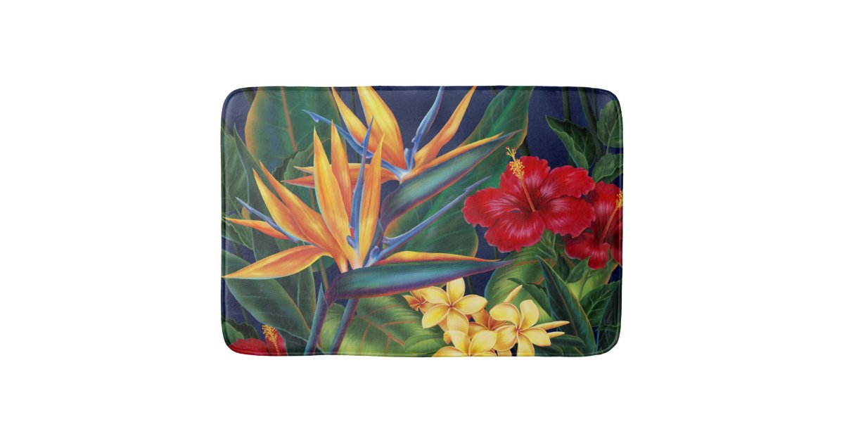 Tropical Paradise Hawaiian Floral Bathroom Mat | Zazzle