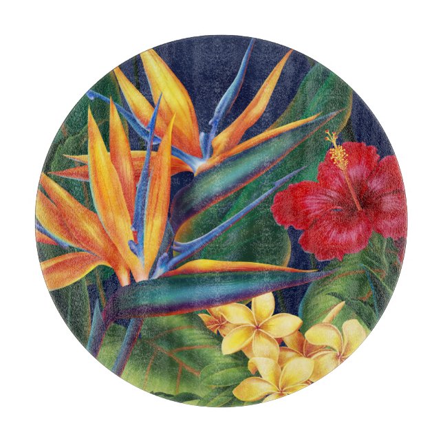 Tropical Paradise Hawaiian Floral Cutting Board (Front)