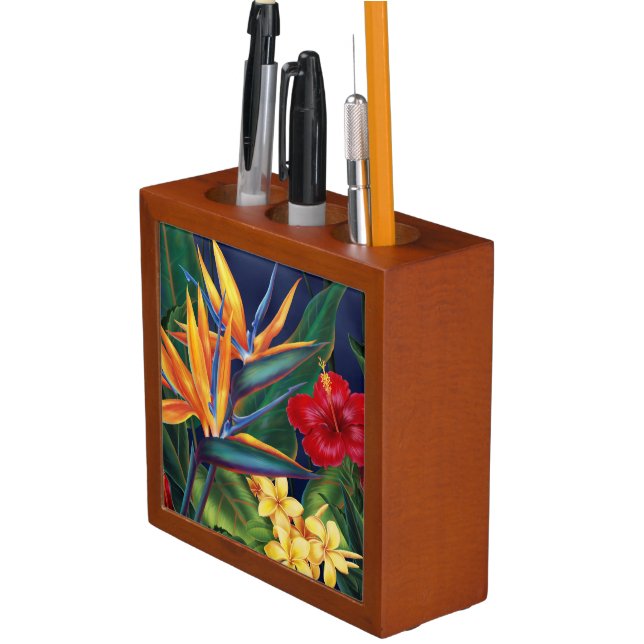 Tropical Paradise Hawaiian Floral Desk Organizer (In Situ)