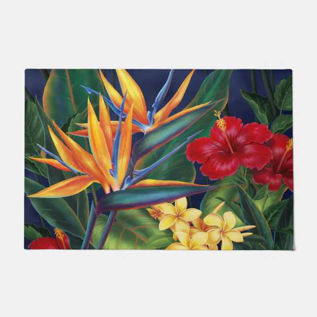 Tropical Hibiscus Floral Hawaiian Print Door Mat main image 1